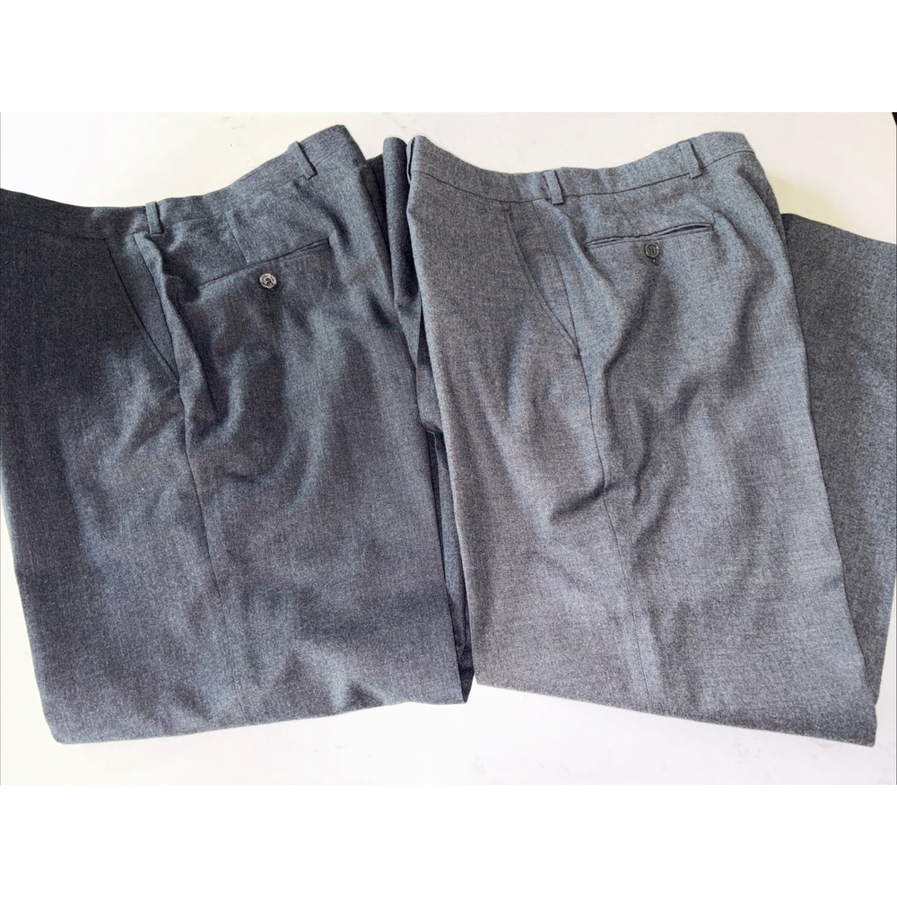 2 Pairs Thos. David Mens Dress Pants Flat Front Wool 34x30 USA Vintage